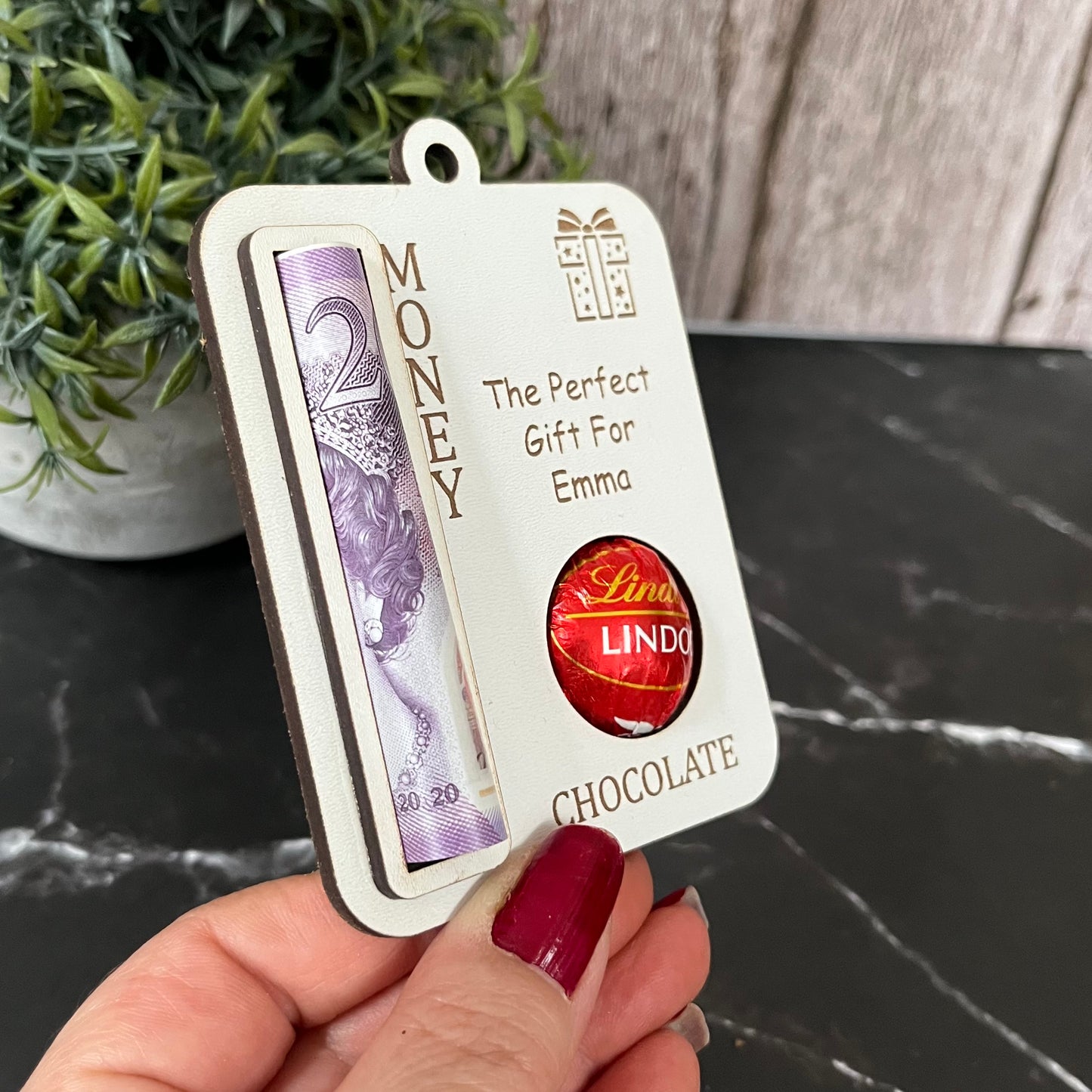Personalised Birthday Money Holder: Lindor Chocolate And Cash Wooden, Money Envelope