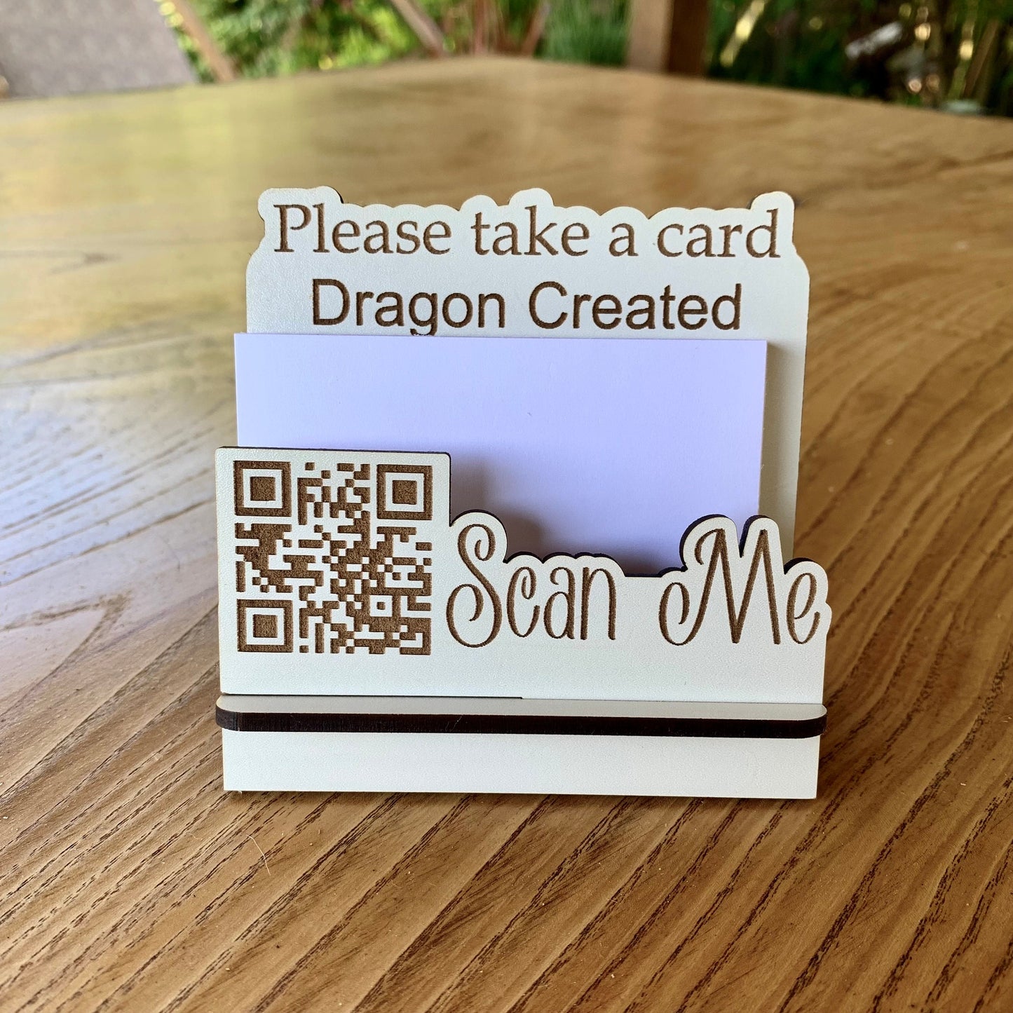 Custom QR Code Business Card Holder: Engraved Wooden Display, Craft Fair, Desk