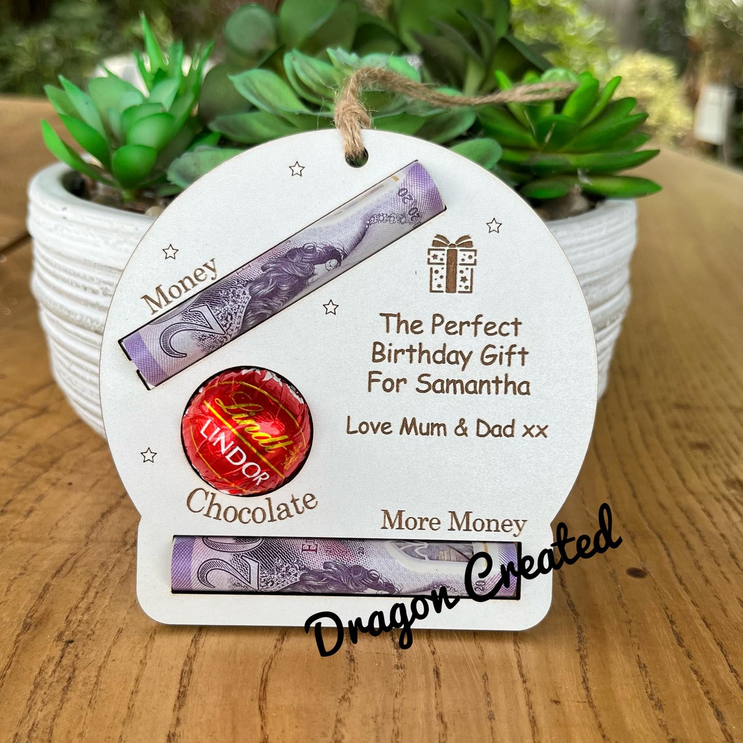 Personalised Engraved Wooden Birthday Money And Chocolate Holder