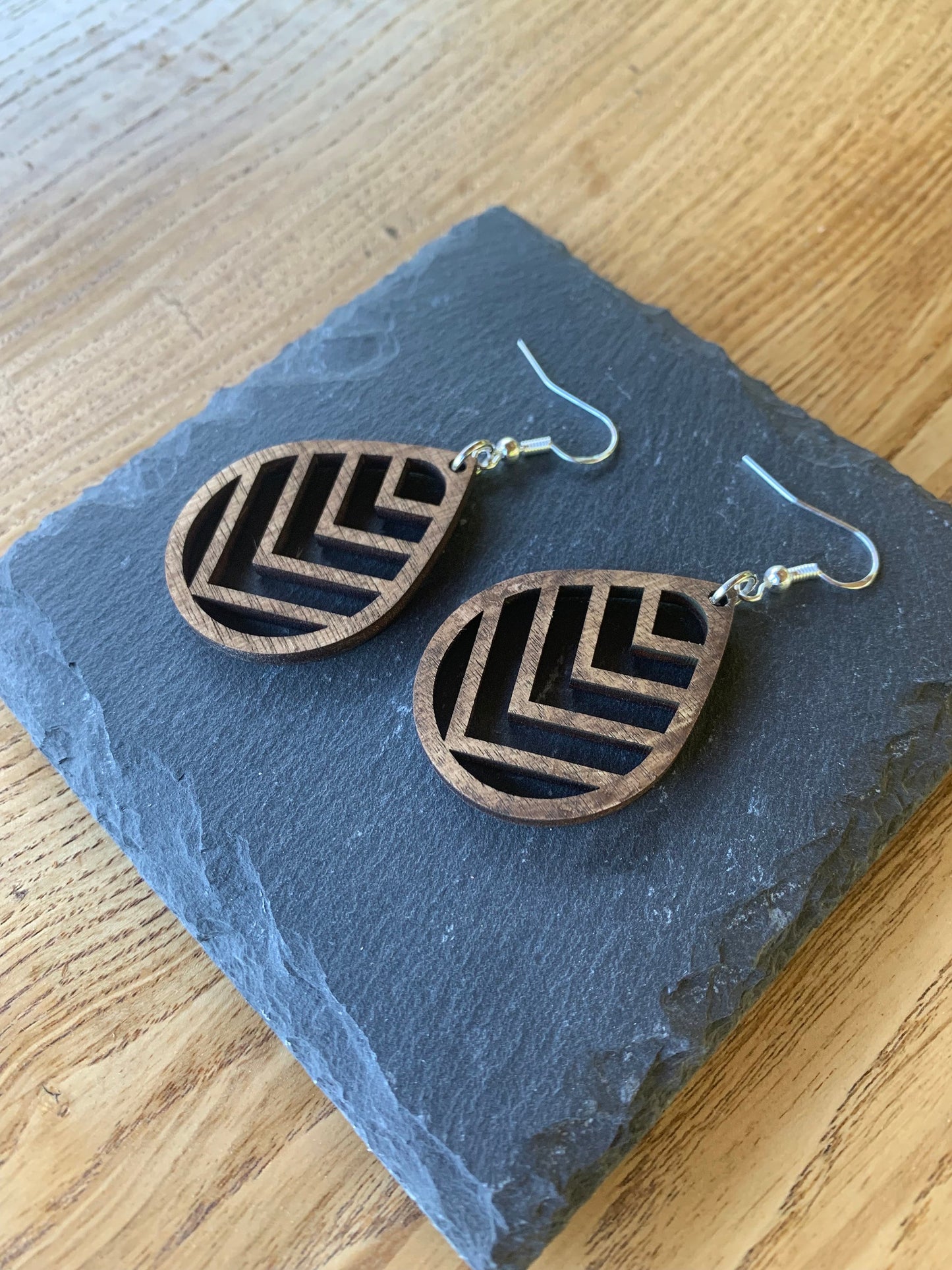 Light Dangle Wooden Earrings - Handmade hyper allergenic Earrings - Drop Earring - Dangly Silver