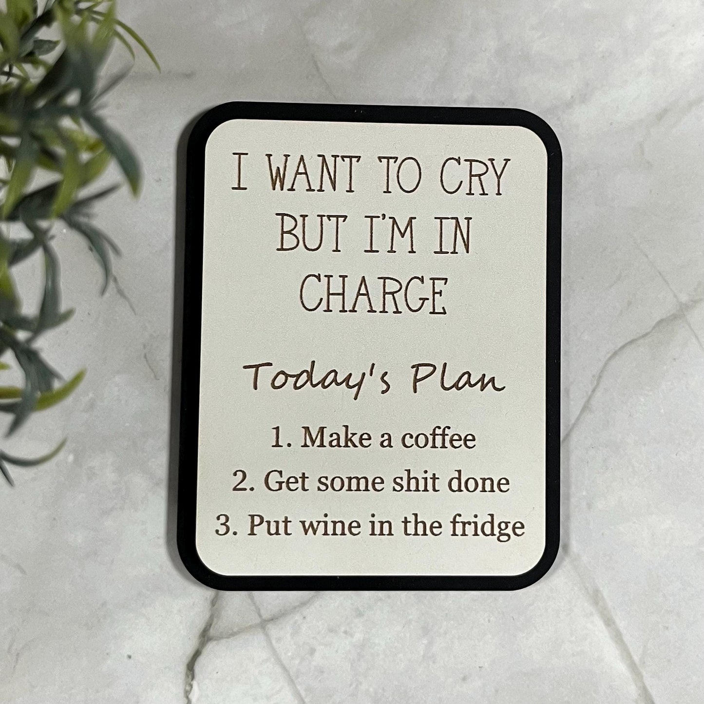 Funny Fridge Magnet: Wood Laser Engraved Quote, I Want To Cry But I’m In Charge, Funny Mum Quote