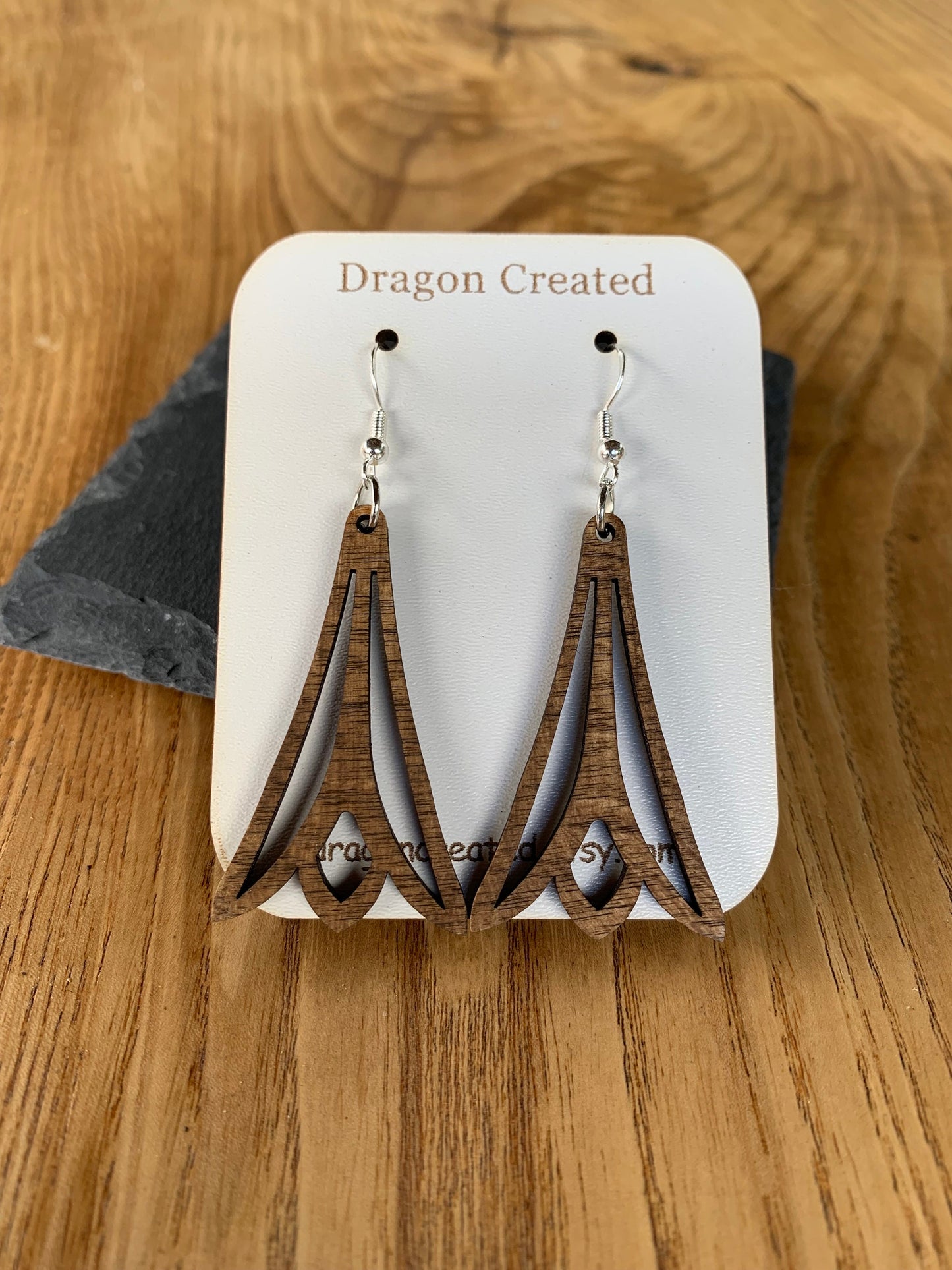 Light Dangle Wooden Earrings - Handmade hyper allergenic Earrings - Drop Earring - Dangly Silver