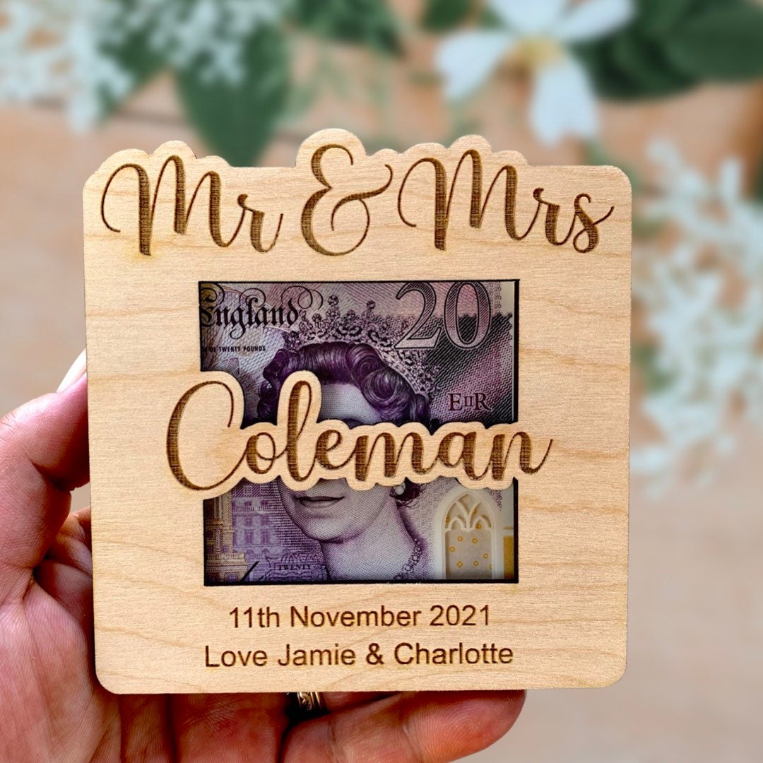 Personalised Wedding Money Holder: Wooden Mr & Mrs Gift Wallet