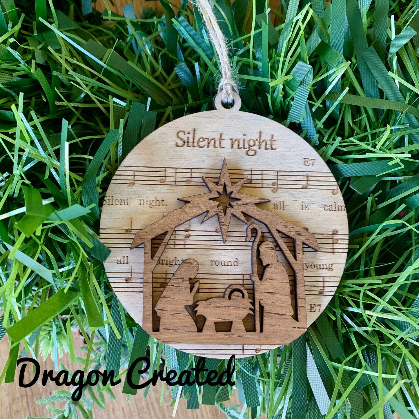 Silent Night Wooden Bauble, Christmas Tree Ornament, Christmas Carol, Nativity
