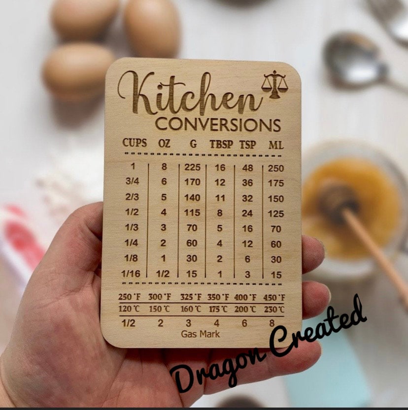 Wooden Kitchen Conversion Chart Magnet: Baker's Gift