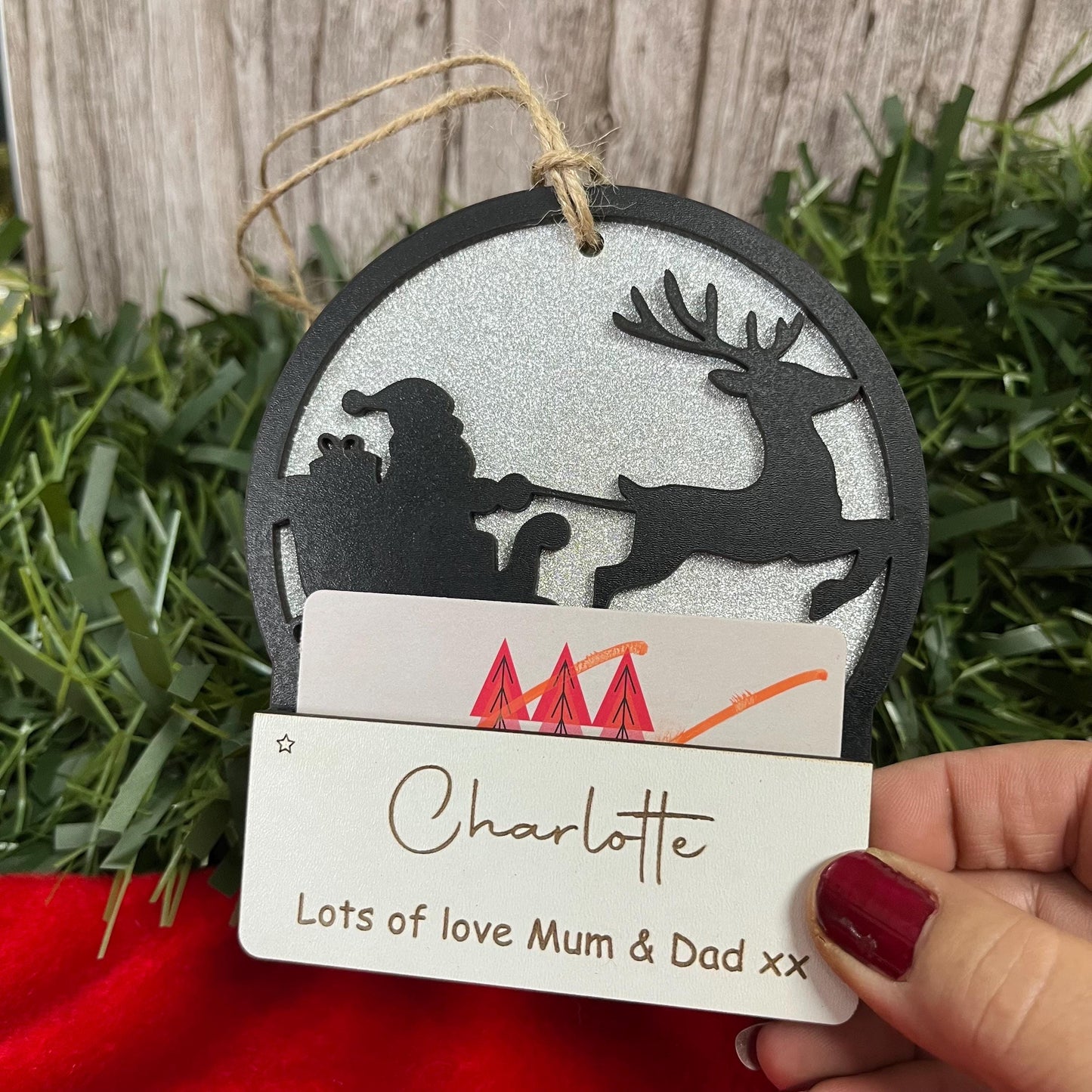 Gift Card Holder, Christmas Tree Ornament, Voucher Holder, Xmas Money Envelope, Wooden Personalised
