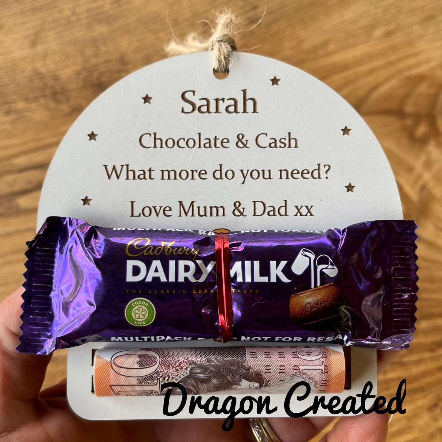 Personalised Christmas Chocolate & Money Holder: Wooden Tree Ornament Decoration