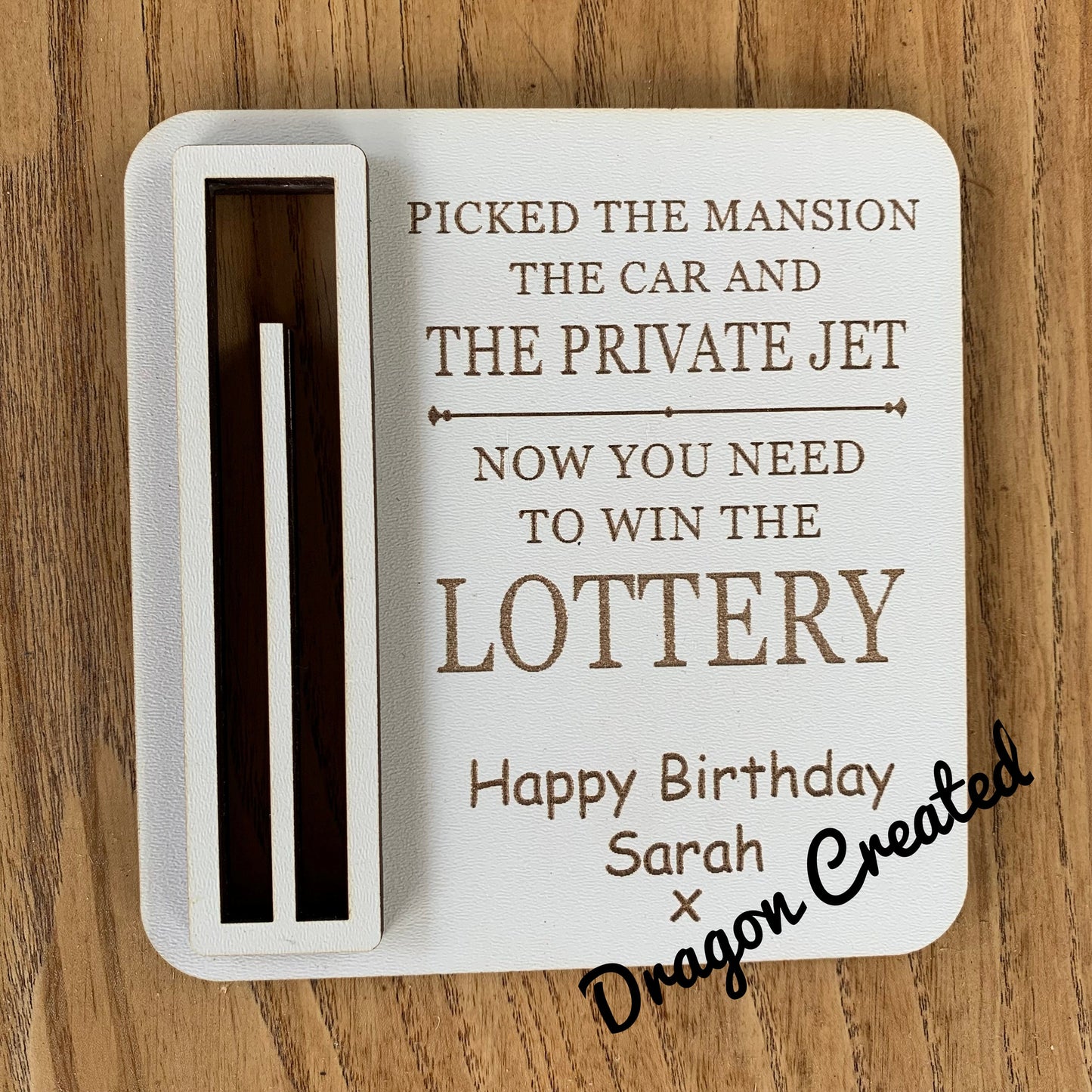 Personalized Wooden Lottery Ticket Holder: Fun Gift Envelope