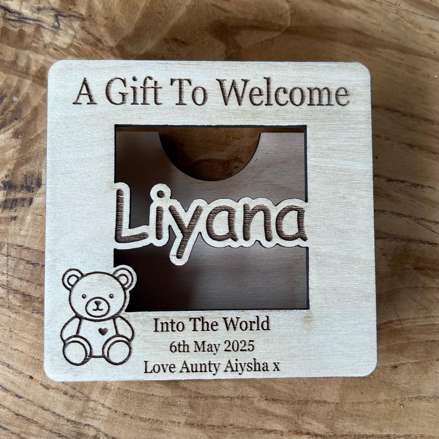 Personalized New Baby Money Holder: Laser Engraved Birch Wood Keepsake