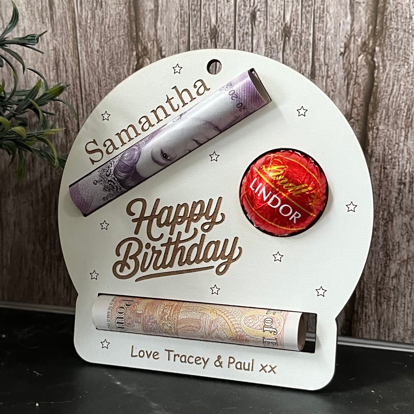 Birthday Money Holder: Lindor Chocolate And Cash Wooden, Money Envelope, Personalised Gift