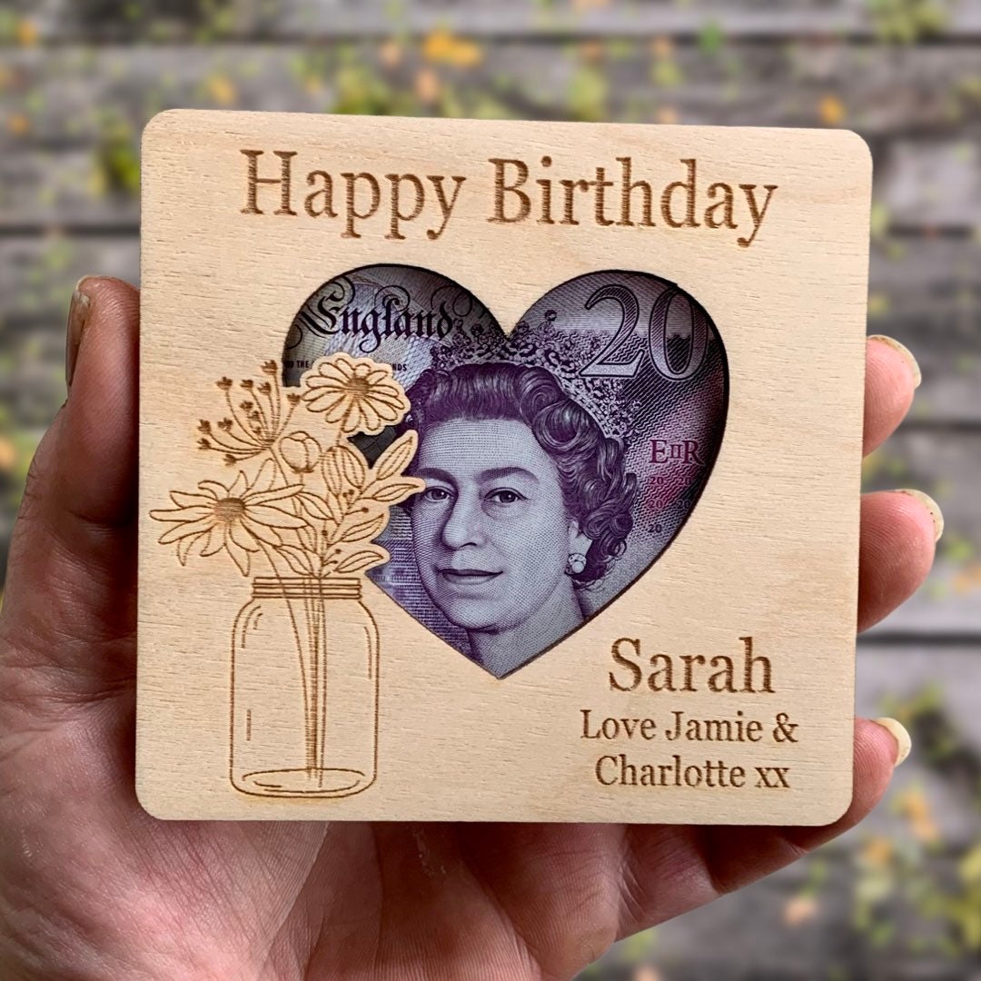 Personalised Birthday Money Holder: Wooden Cash Gift Envelope
