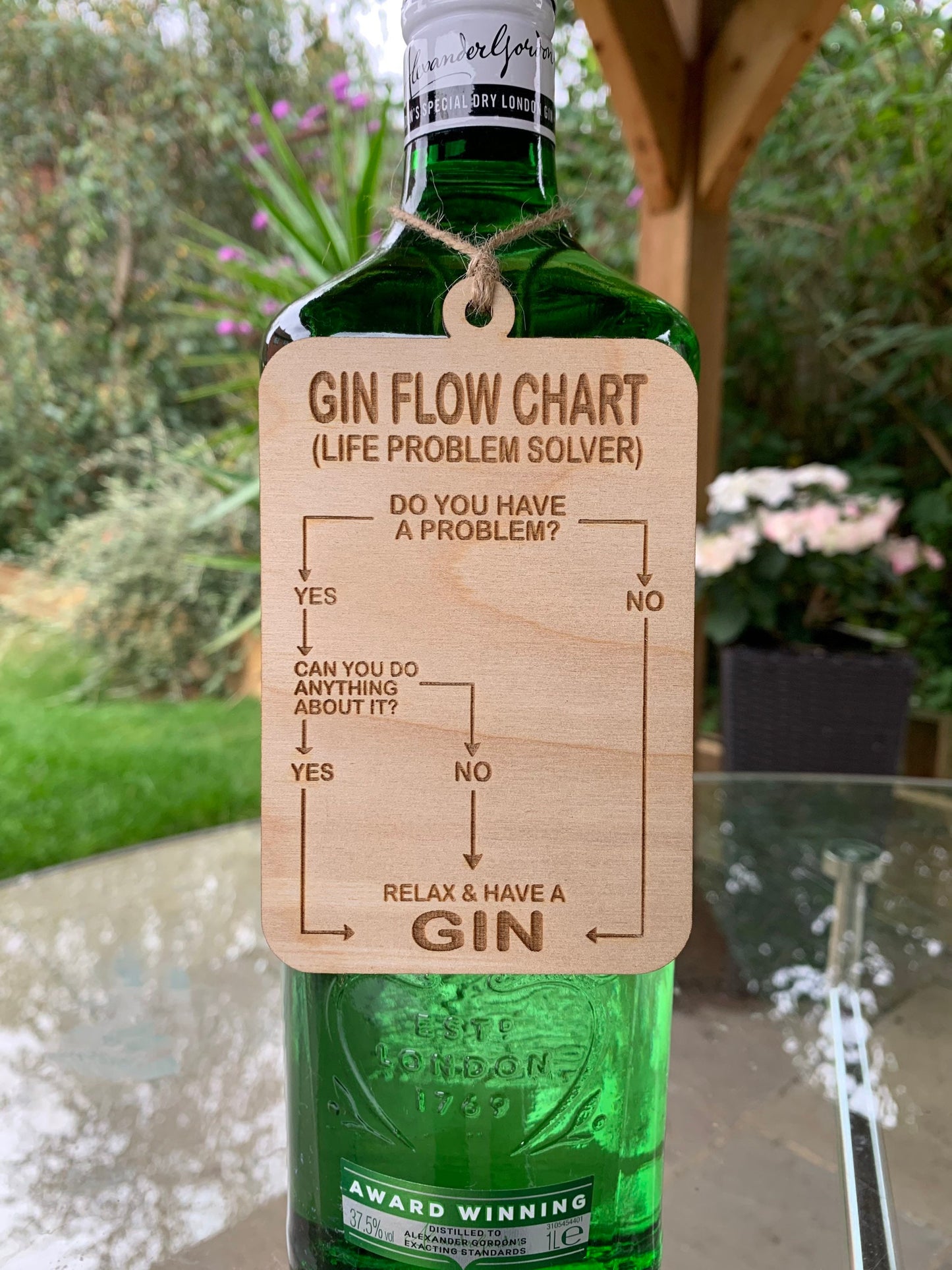 Gin Lover Gift: Novelty Wooden Gin Flow Chart Bottle Tag