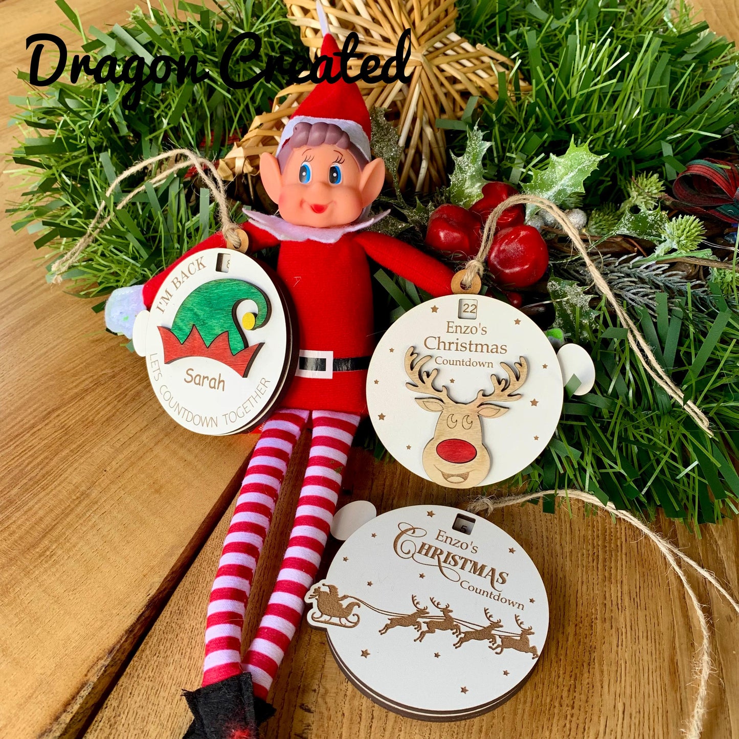 Personalised Wooden Reindeer Advent Calendar: Christmas Countdown Bauble