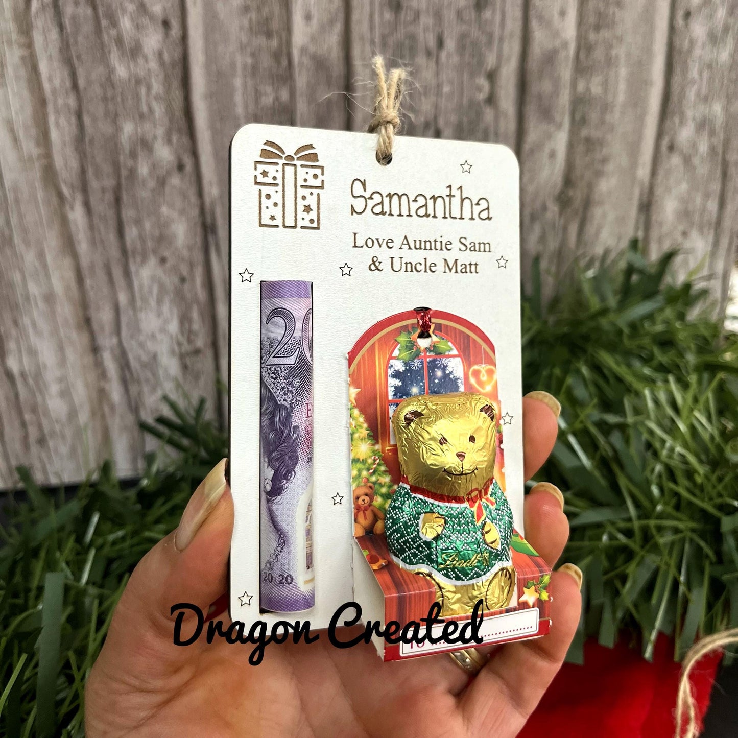 Personalised Christmas Money & Chocolate Holder - Tree Ornament, Cash Envelope, Lindor Bear, Kinder Snowman