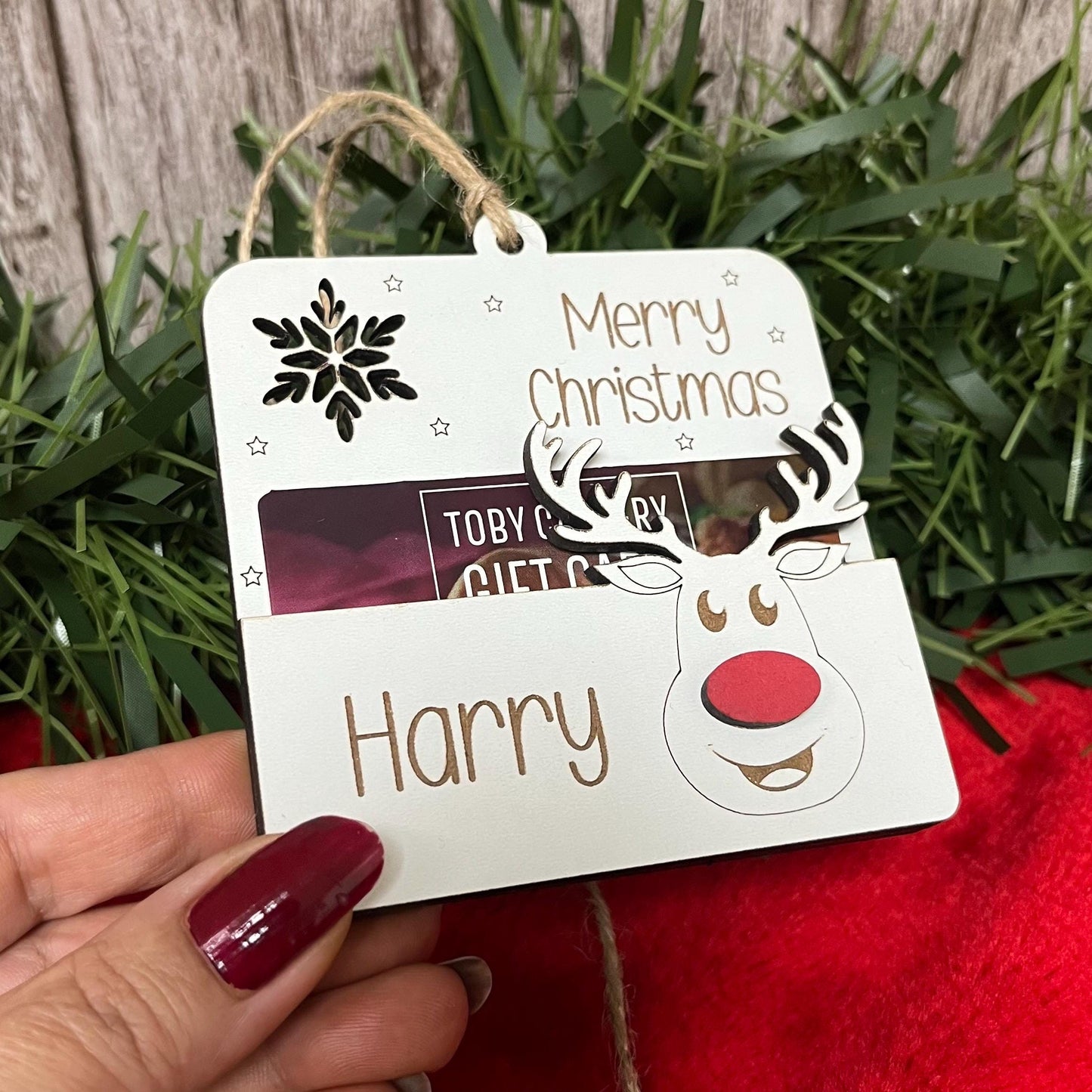 Gift Card Holder, Christmas Tree Ornament, Voucher Holder, Xmas Money Envelope, Wooden Personalised