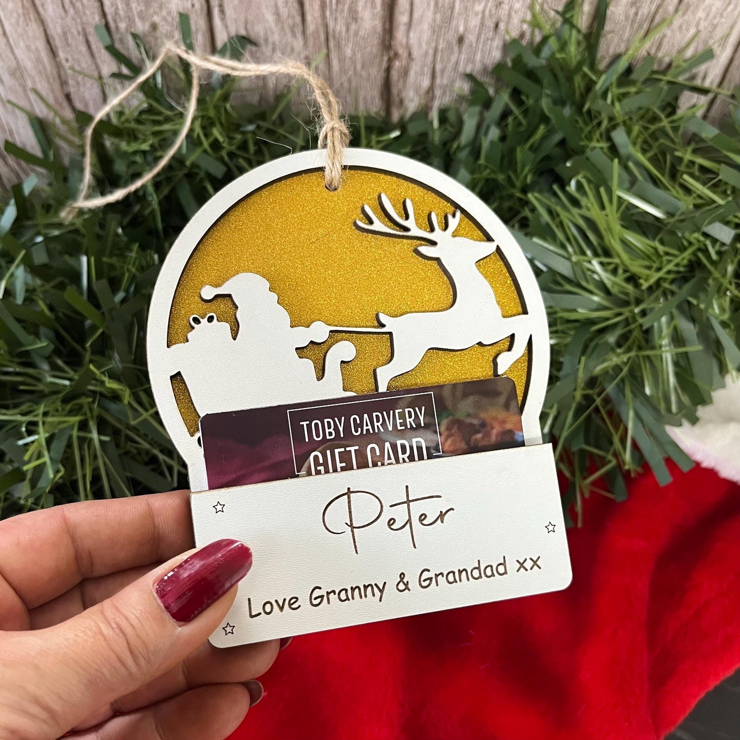 Gift Card Holder, Christmas Tree Ornament, Voucher Holder, Xmas Money Envelope, Wooden Personalised