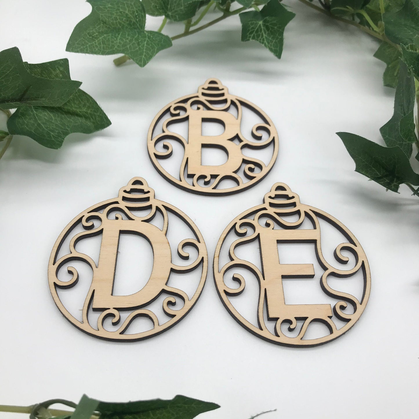 Personalised Initial Bauble: Laser Engraved Birch Wood Ornament, Christmas Decoration