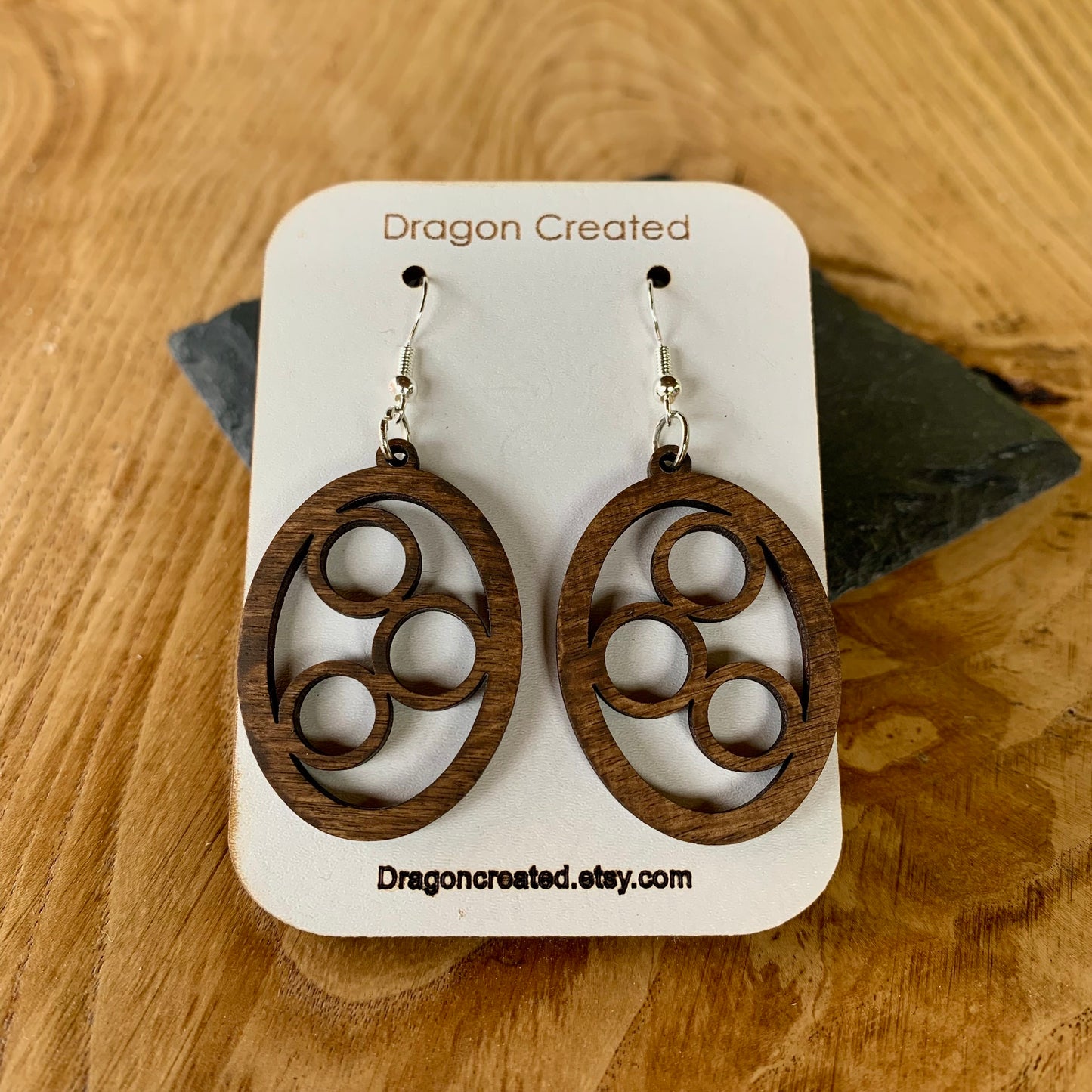 Wooden Earrings - Lightweight hyper allergenic Earrings - handmade Drop Earring - Dangly Silver