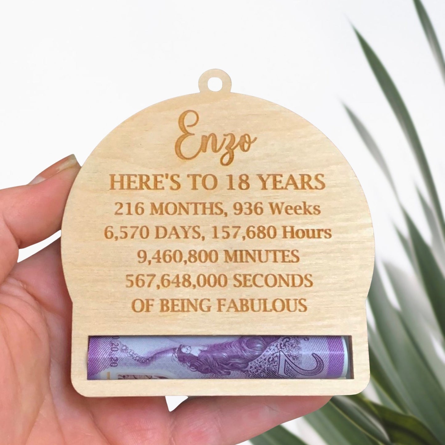 Personalised 18th Birthday Money Holder: Laser Engraved Birch Wood