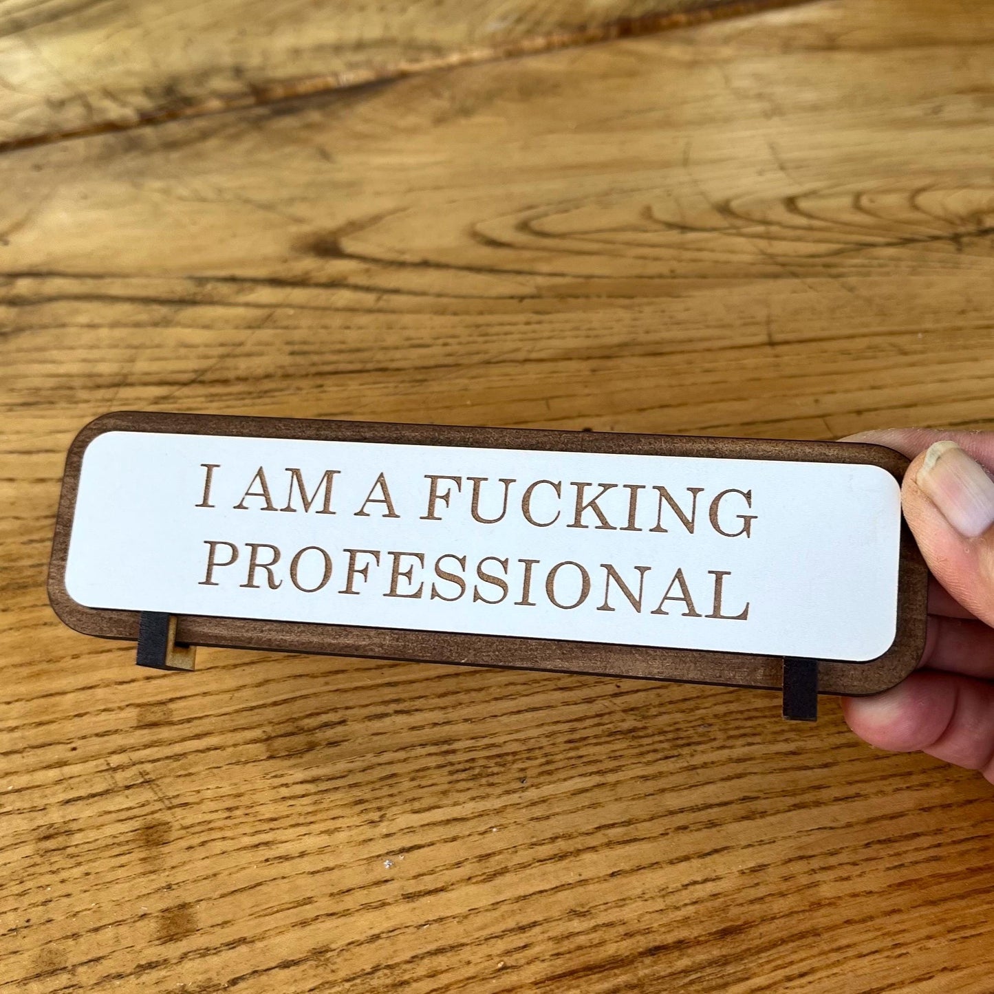 Funny Work Desk Sign, Name Plate Sign, I Am A Fucking Professional Office Wooden Plaque
