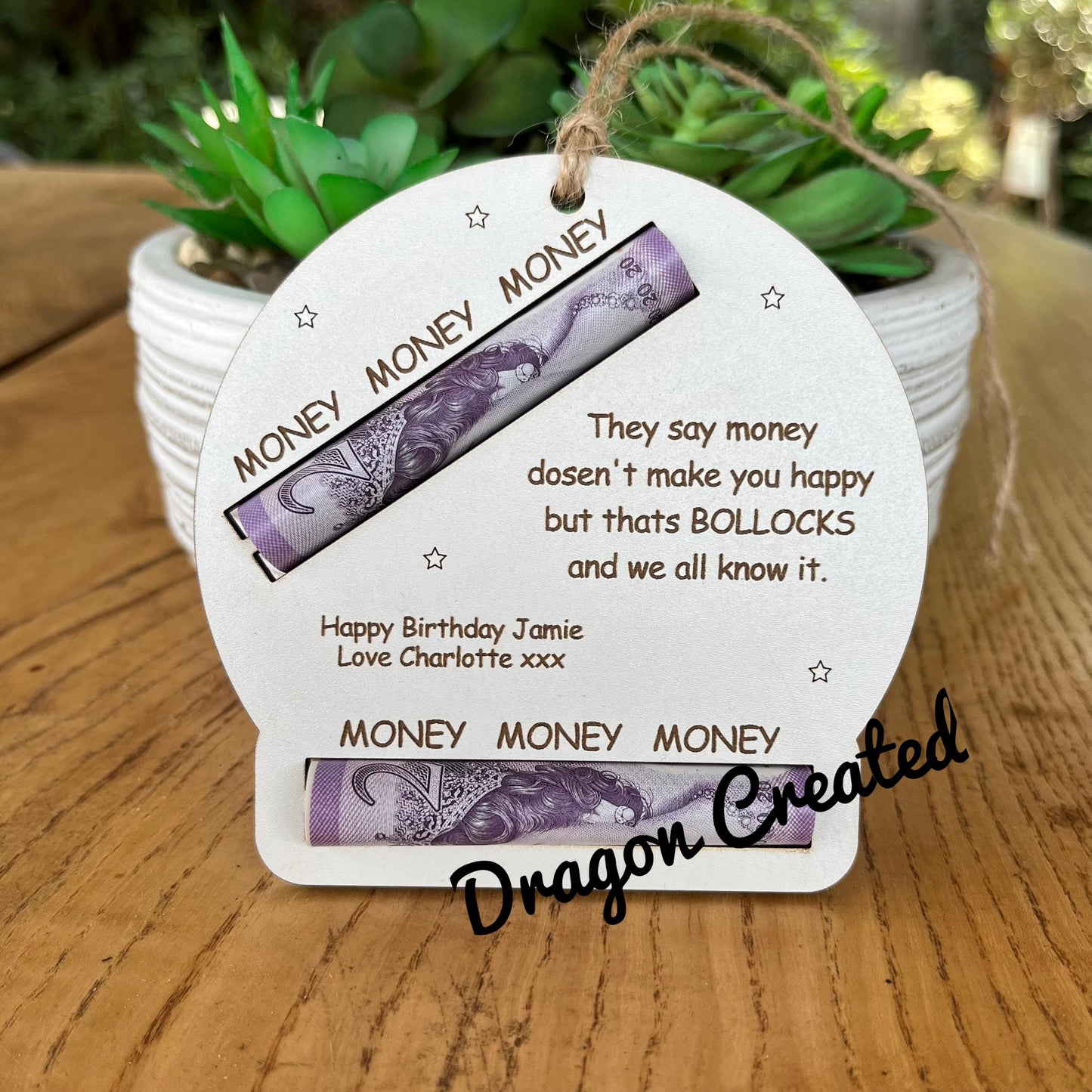 Personalised Birthday Money Holder: Funny Laser Engraved Wooden Gift, Naughty Cash Wallet