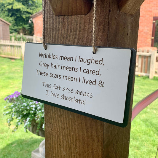 Funny Wooden Sign, Insulting decor, Rude Quote, Wrinkles Mean I Laughed, House Plaque
