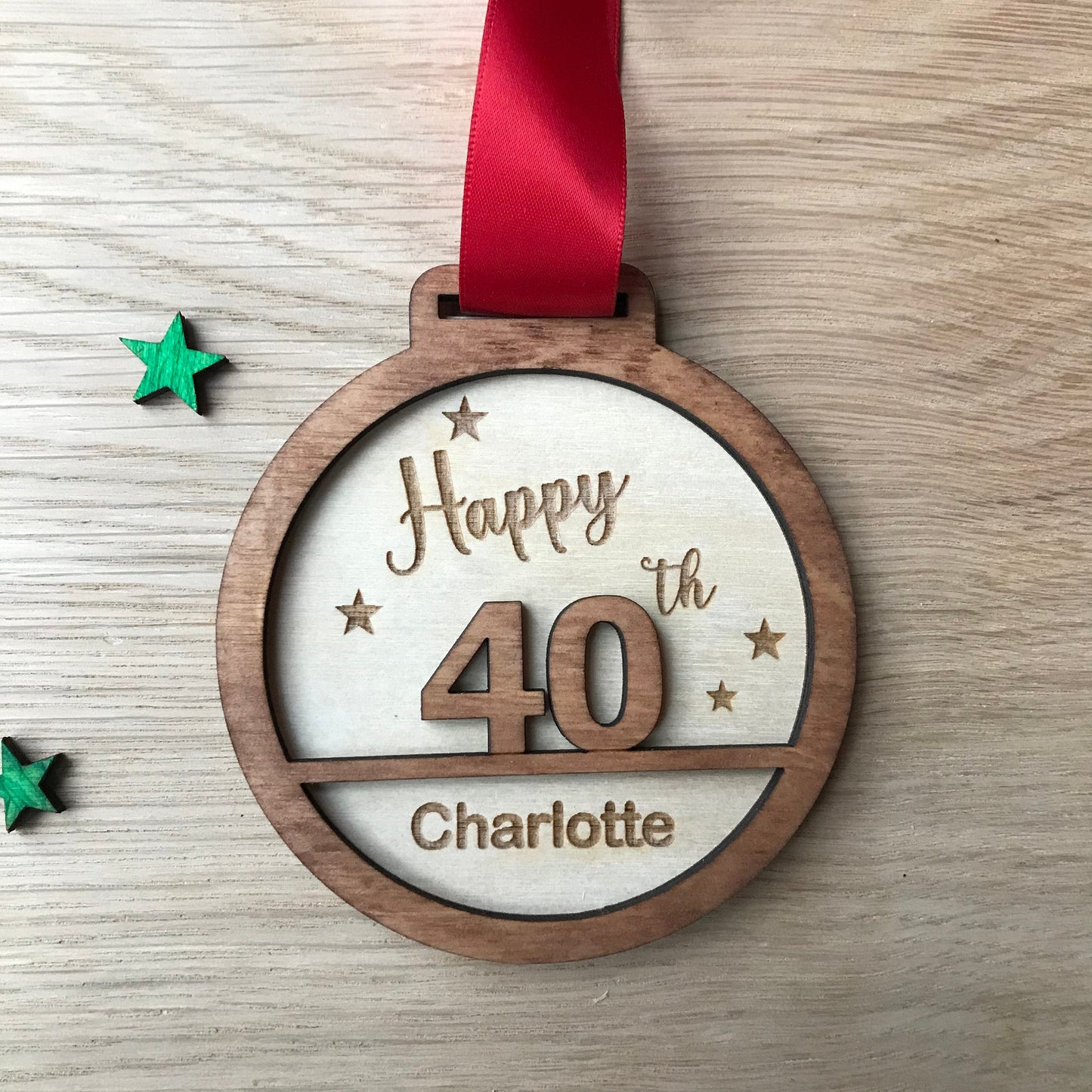 Personalised 40th Birthday Award Medal: Engraved Birch Wood