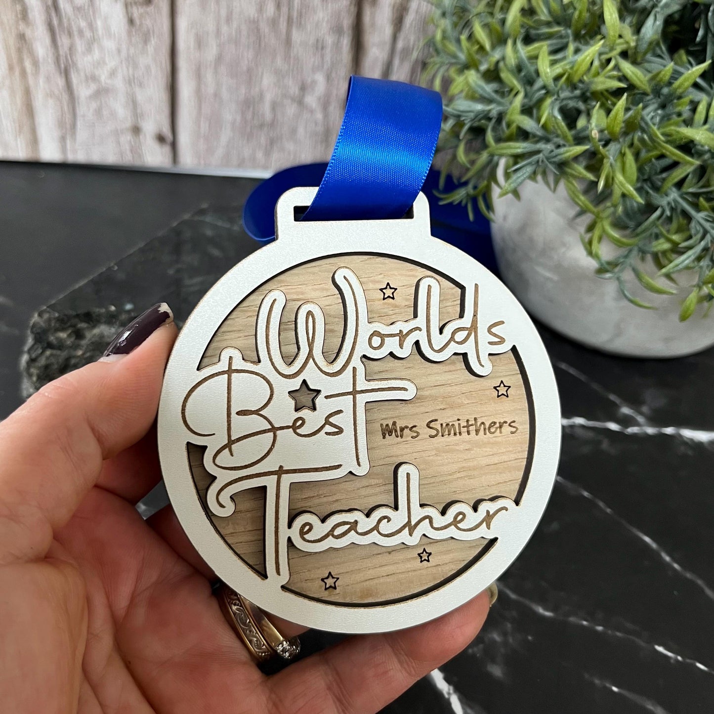 Worlds Best Teacher Wooden Medal, Award, Trophy Appreciation Medal