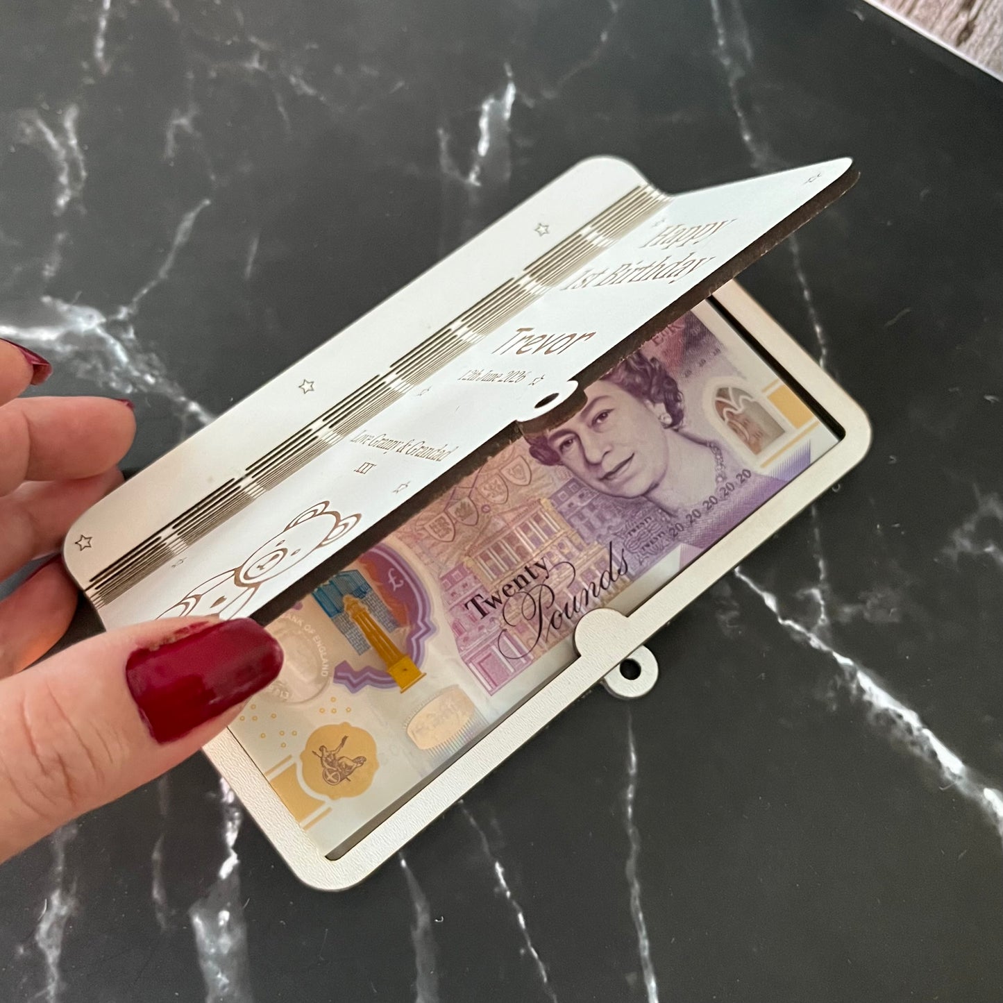 Personalised Birthday Money Holder: Wooden Cash Gift Envelope, First Birthday Wallet