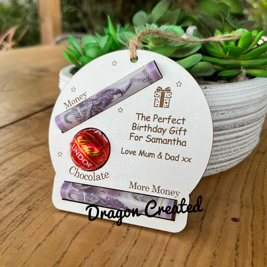 Personalised Engraved Wooden Birthday Money And Chocolate Holder