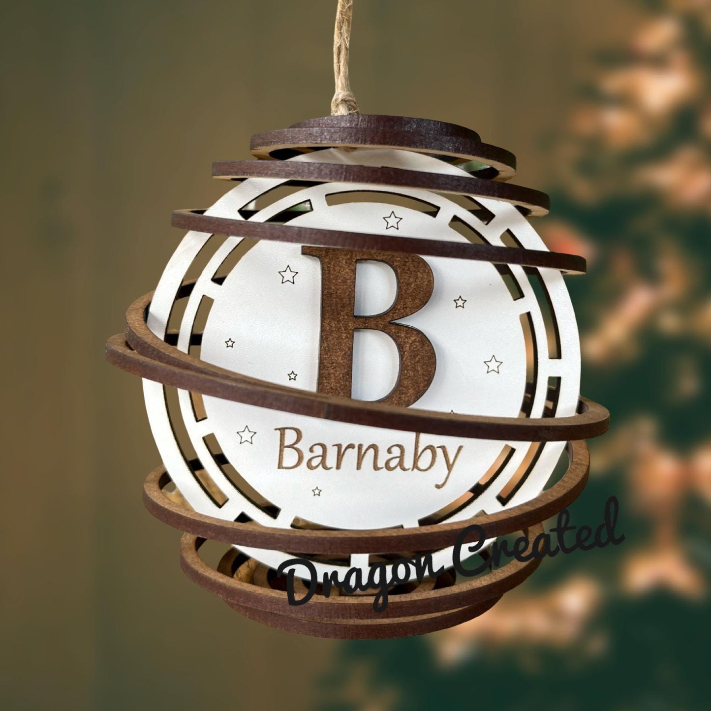 Personalised Initial Bauble: Laser Engraved Wood Ornament, Christmas Decoration, Tree Ornament.
