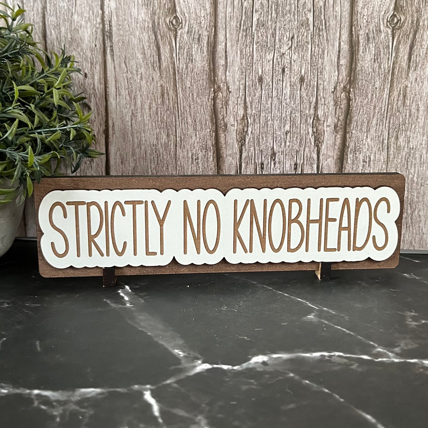 Funny Personalised Work Desk Sign, Name Plate Sign, Strictly No Knobheads, Office Wooden Plaque