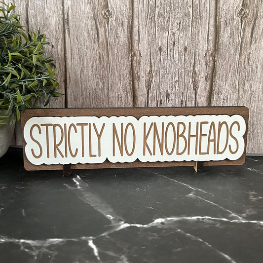 Funny Personalised Work Desk Sign, Name Plate Sign, Strictly No Knobheads, Office Wooden Plaque