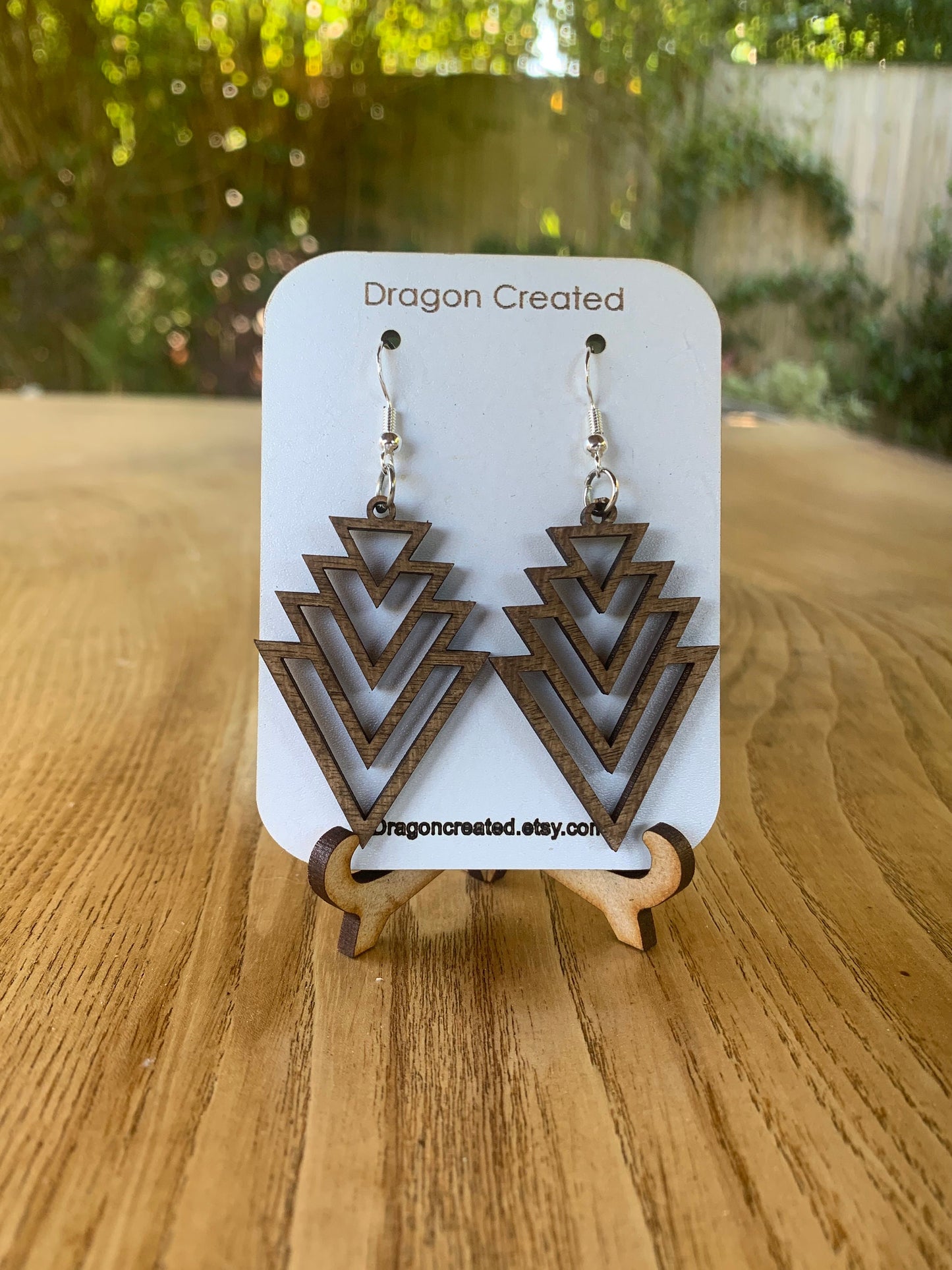 Wooden Earrings - Lightweight hyper allergenic Earrings - handmade Drop Earring - Dangly Silver
