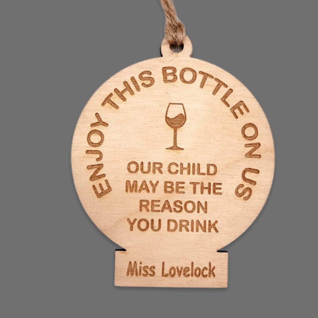 Personalised Teacher Wine Tag: Funny Novelty Gift, Birch Wood