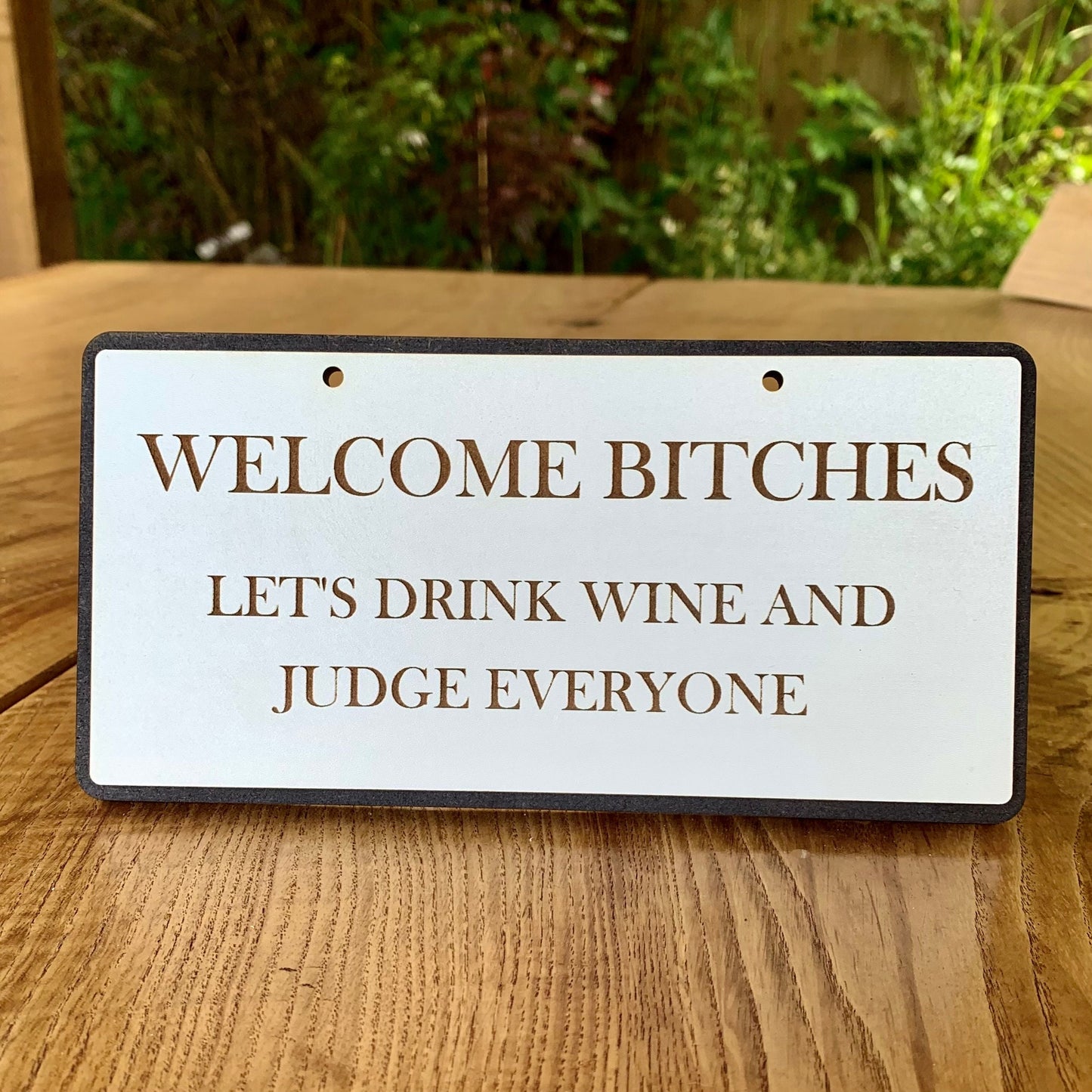 Funny Wooden Welcome Bitches Sign: Insulting Rude Quote Decor