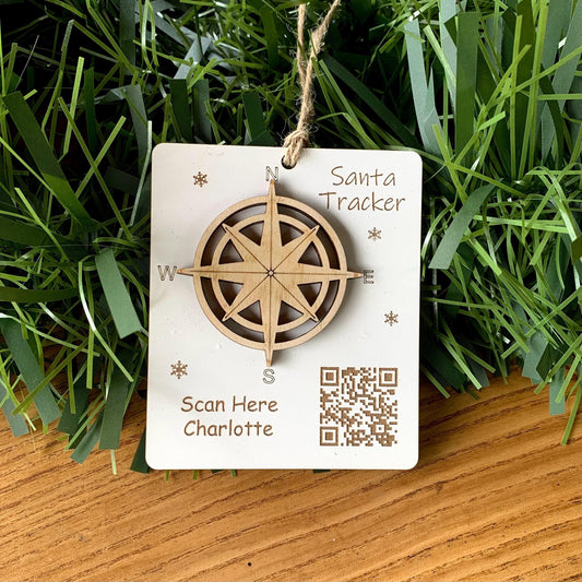 Personalised Santa Tracker Ornament: Wooden Reindeer NORAD QR Code, Christmas Decoration