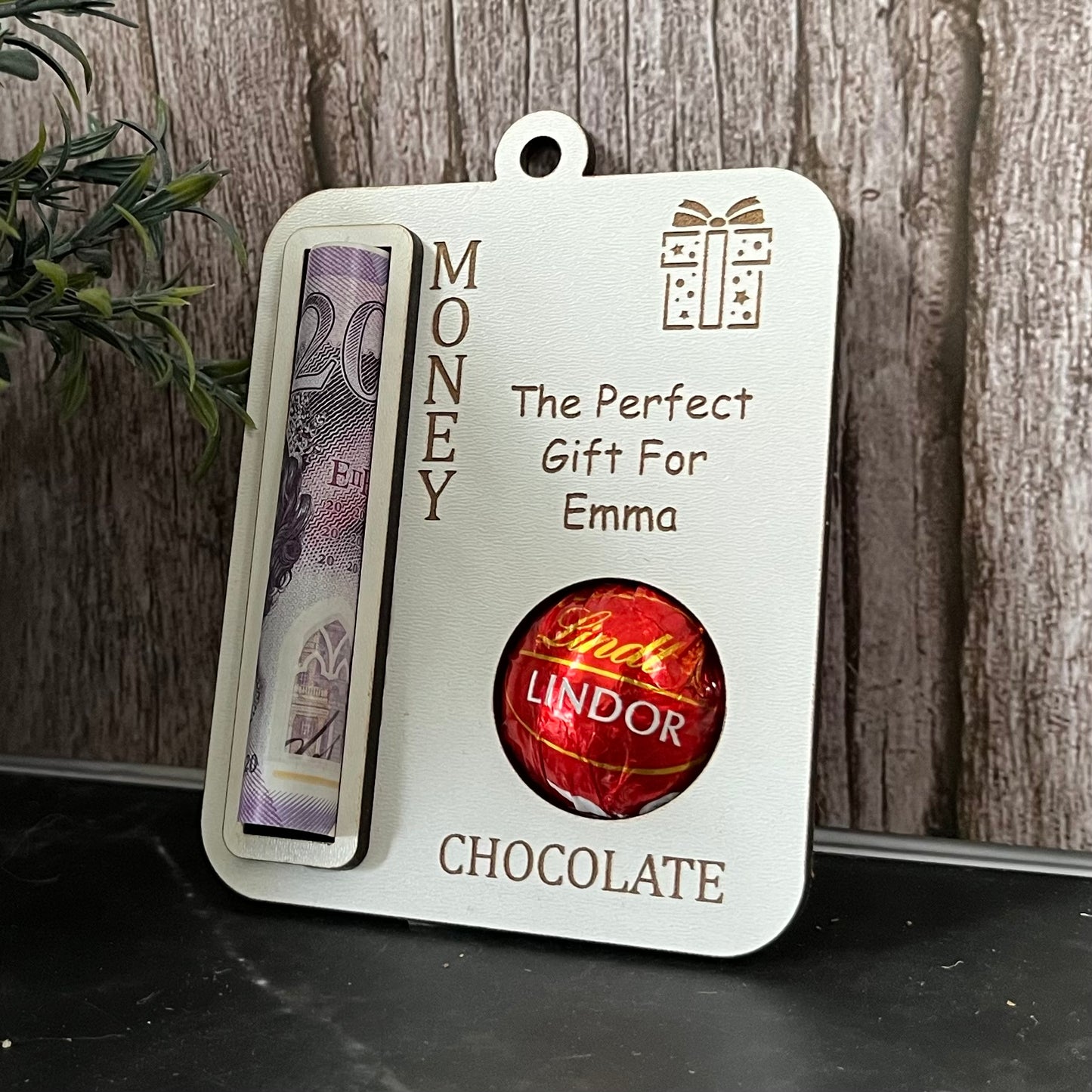 Personalised Birthday Money Holder: Lindor Chocolate And Cash Wooden, Money Envelope