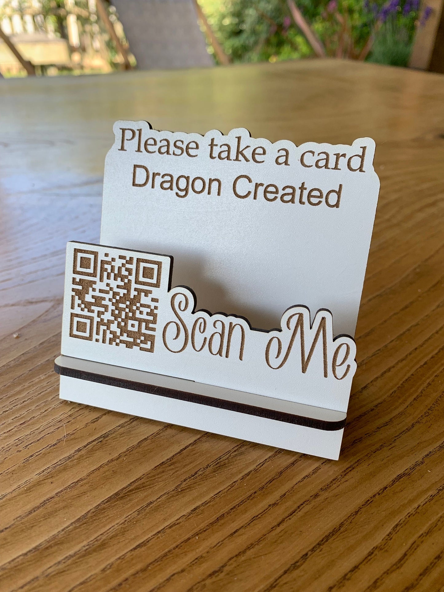 Custom QR Code Business Card Holder: Engraved Wooden Display, Craft Fair, Desk