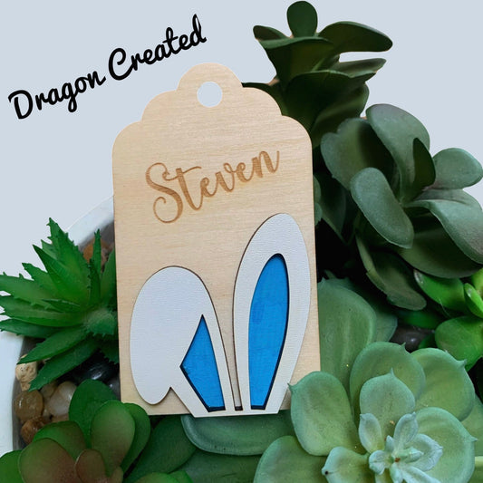 Personalised Easter Gift Tag: Engraved Wooden Bunny Basket Label