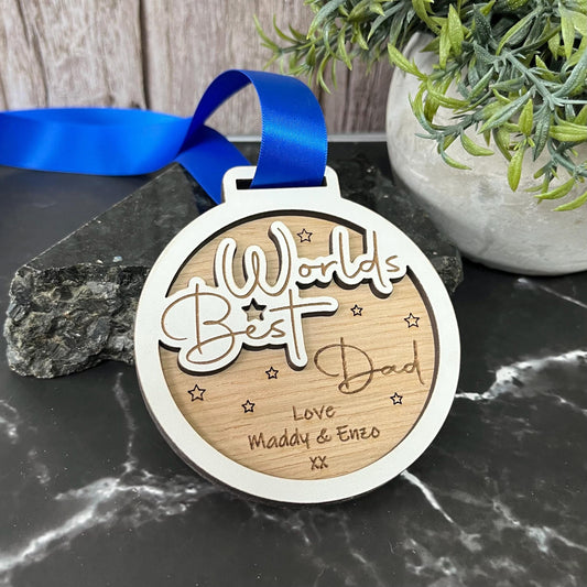 Worlds Best Dad, Birthday Fathers Day Wooden Medal, Award, Appreciation Medal, Trophy