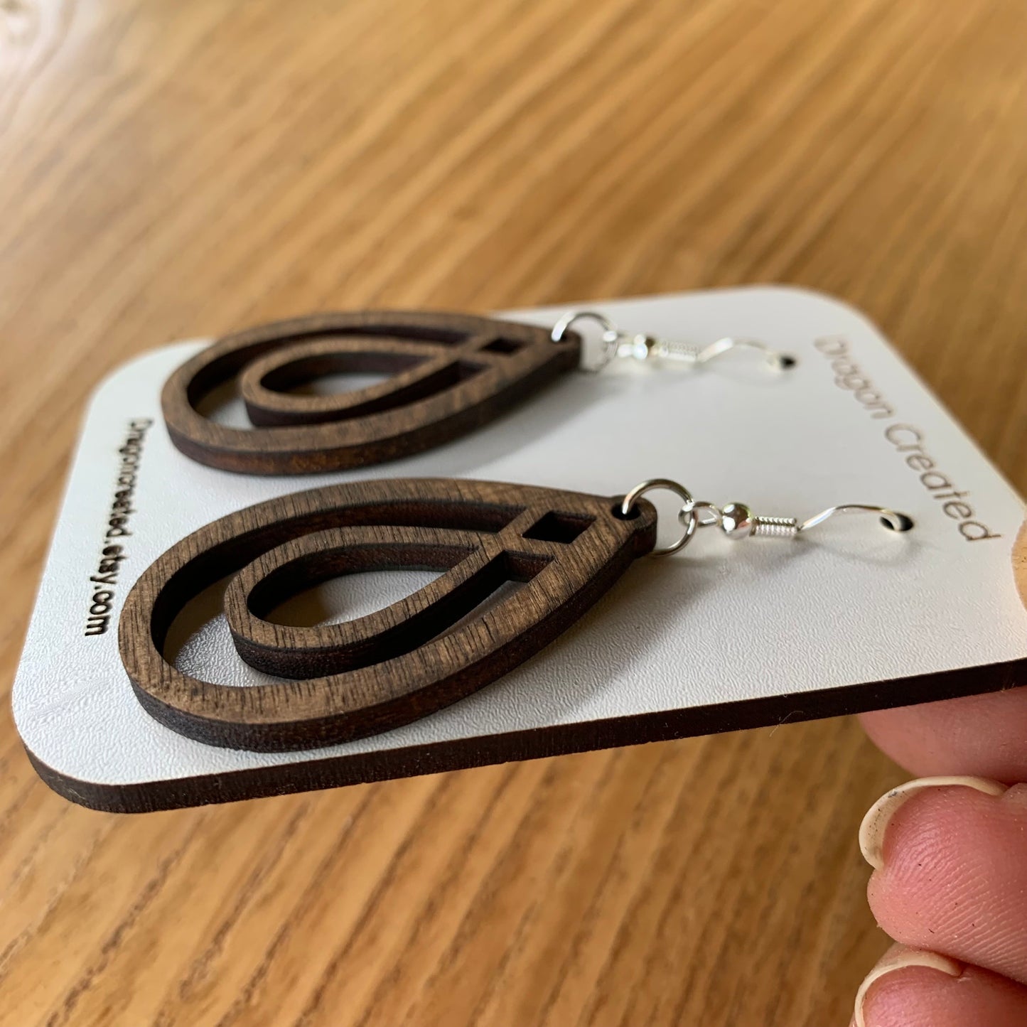 Dangle Swirl Wooden Earrings - Lightweight hyper allergenic Earrings - handmade Drop Earring - Dangly Silver