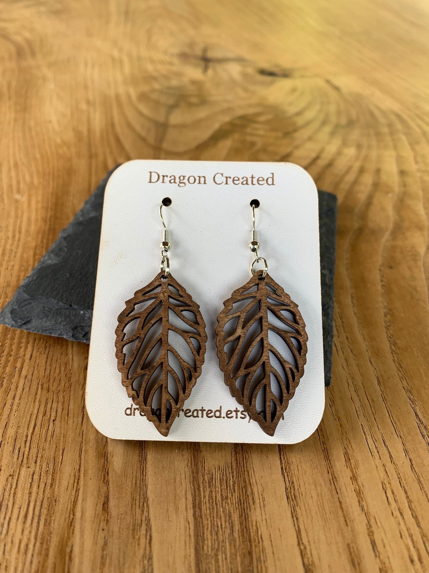 Leaf Design Wooden Earrings: Lightweight Birch Dangle Earrings