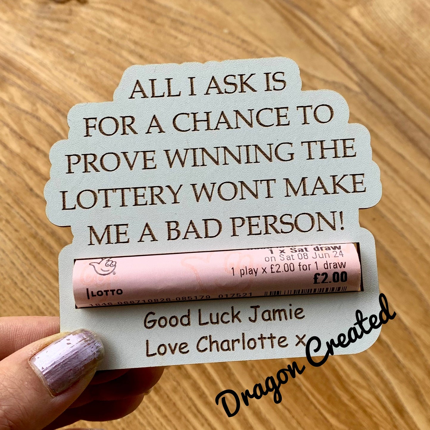 Personalized Wooden Lottery Ticket Holder: Engraved Gift Envelope