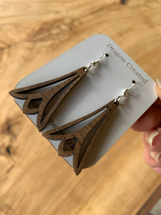 Light Dangle Wooden Earrings - Handmade hyper allergenic Earrings - Drop Earring - Dangly Silver