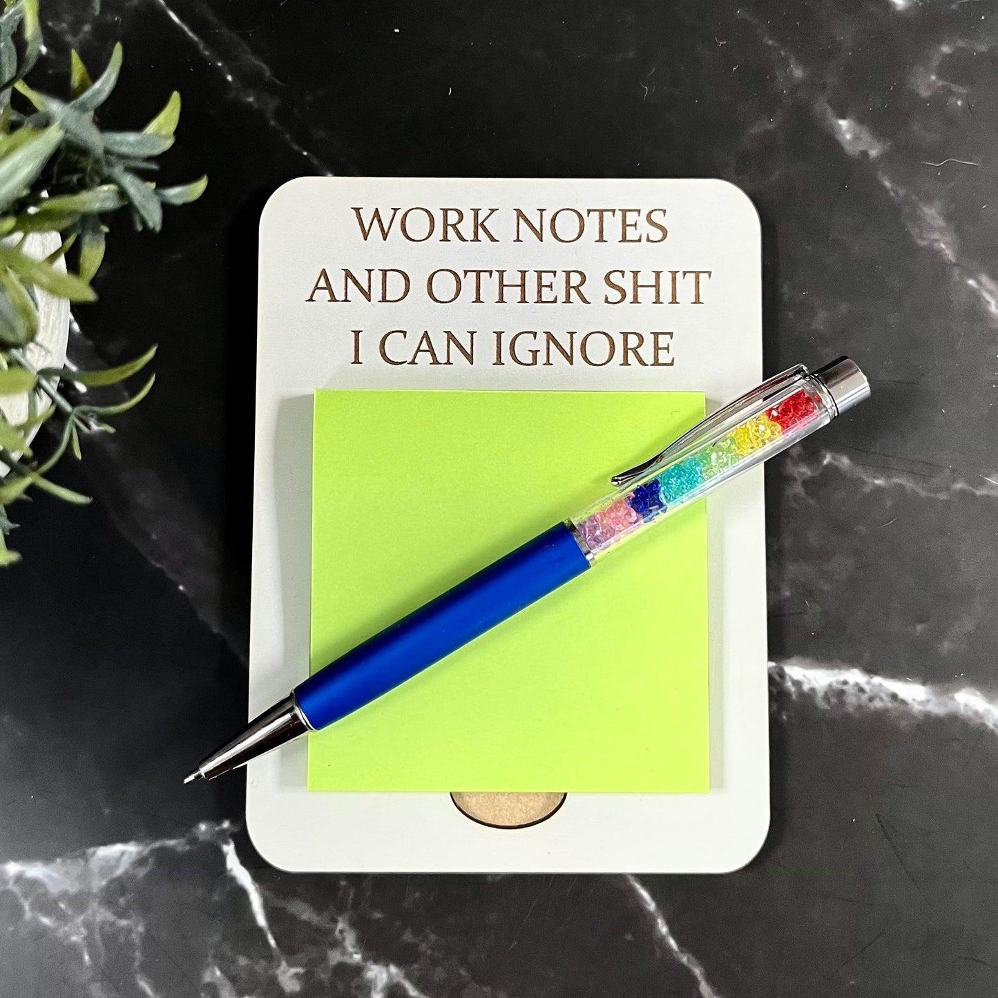 Funny Sarcastic Note Pad,  Post-It Note Holder: Engraved Desk Organizer
