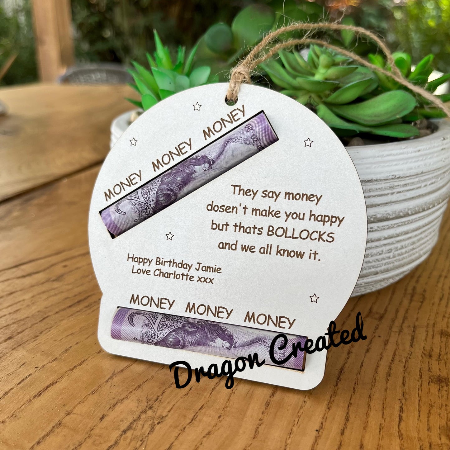 Personalised Birthday Money Holder: Funny Laser Engraved Wooden Gift, Naughty Cash Wallet