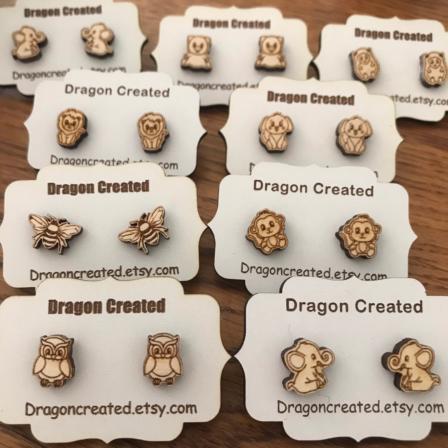 Wooden Engraved Owl Stud Earrings: Birch Wood, Hypoallergenic