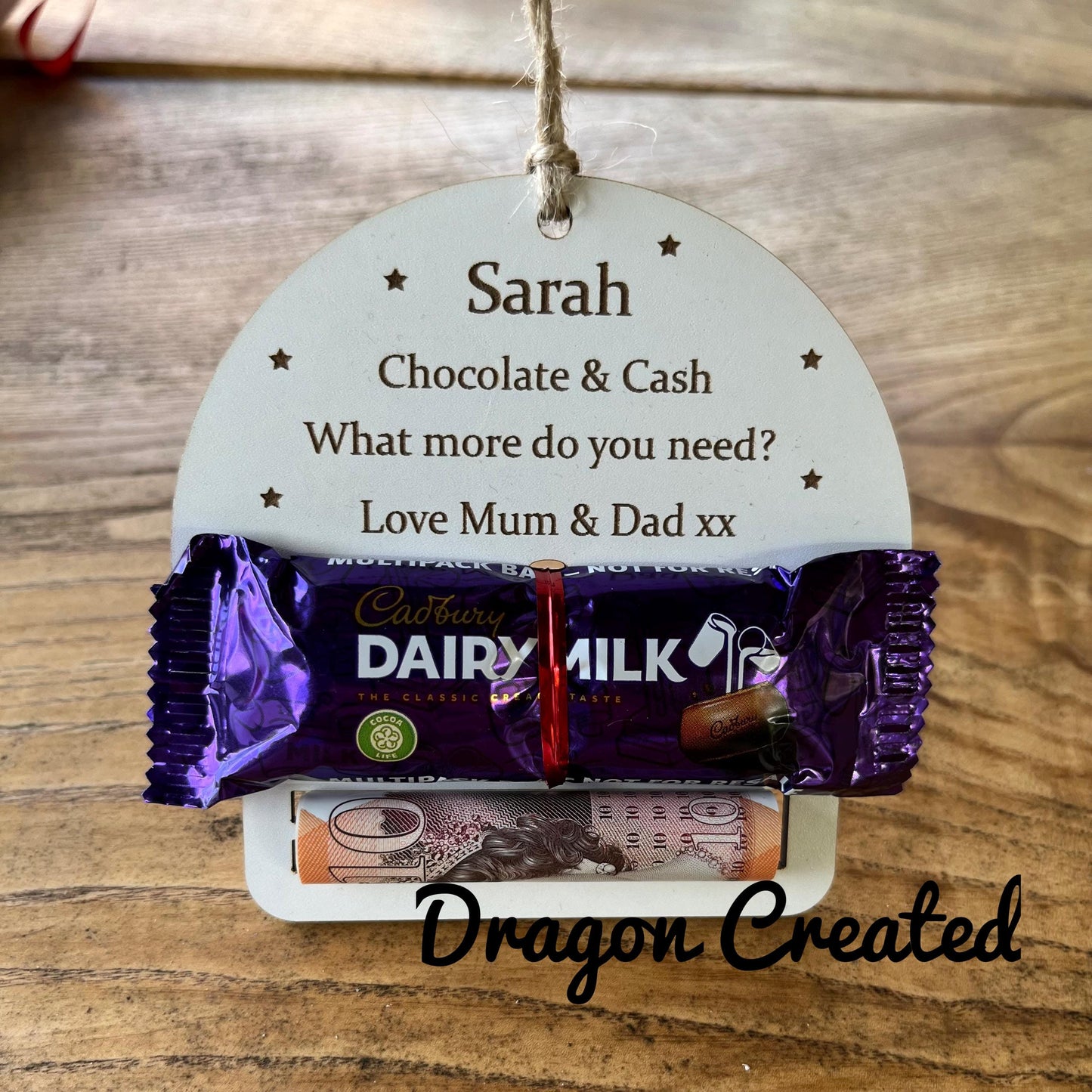 Personalised Christmas Chocolate & Money Holder: Wooden Tree Ornament Decoration
