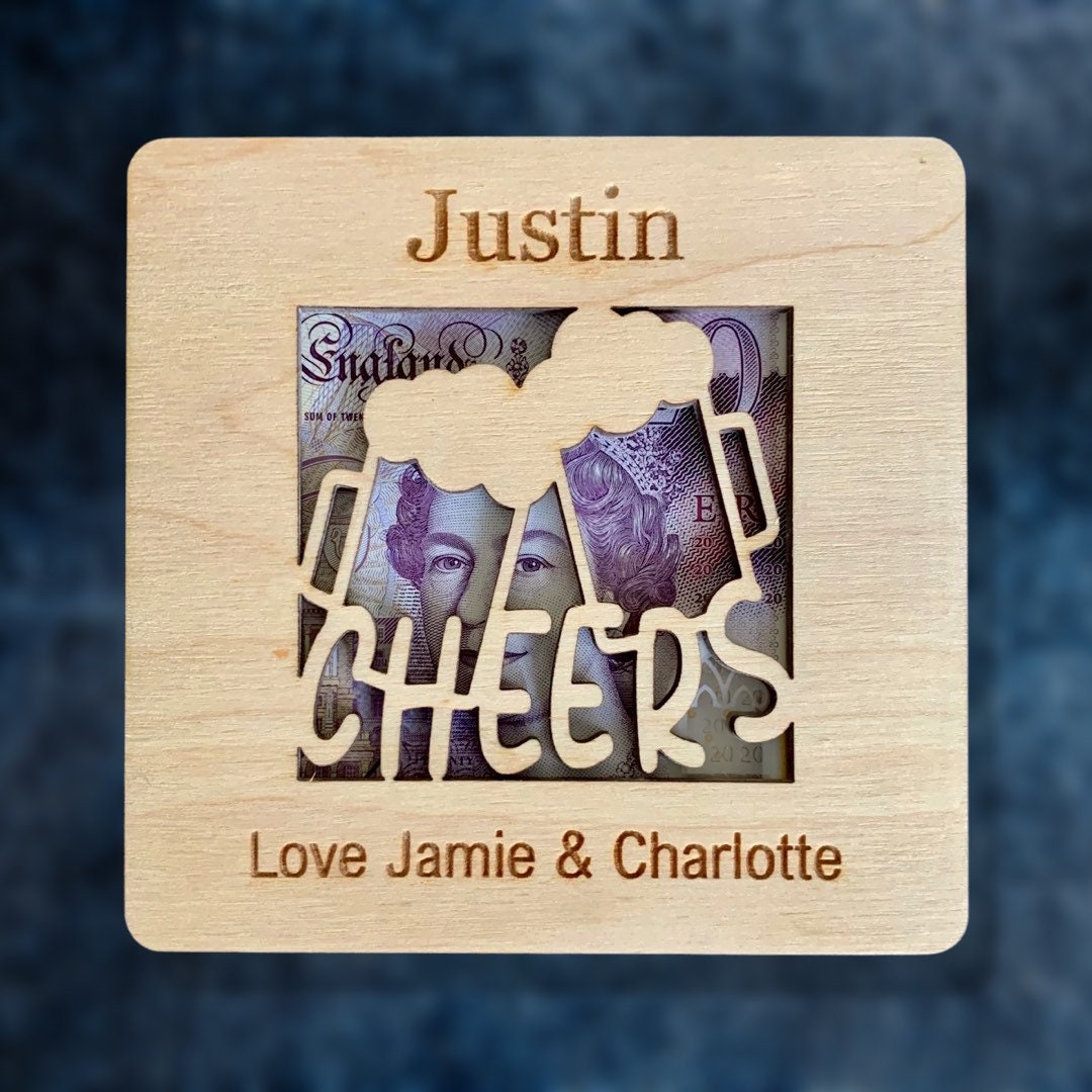 Personalized Birthday Money Holder: Wooden Beer Cash Gift